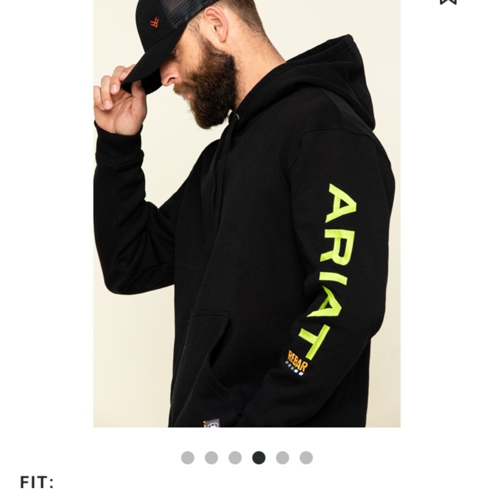 Ariat Rebar Men's Black Hoodie with Neon Green Lettering.
